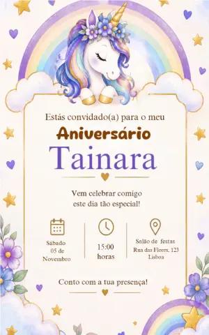 Convite de Aniversário Unicórnio Mágico Editável
