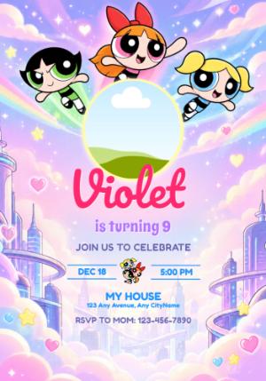 Editable Powerpuff Girls Birthday Invitation with Photo