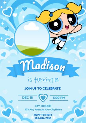 Editable Bubbles Powerpuff Girls Photo Invitation
