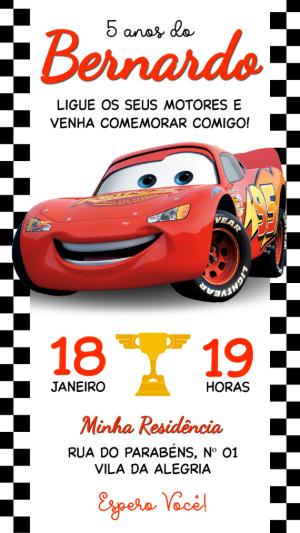 Convite de Aniversário Carros da Disney Editável para Enviar