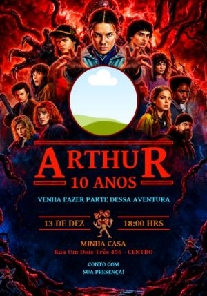 Convite de Aniversário Stranger Things com Foto para Editar