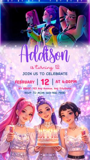 Animated K-Pop Demon Hunter Birthday Video Invitation