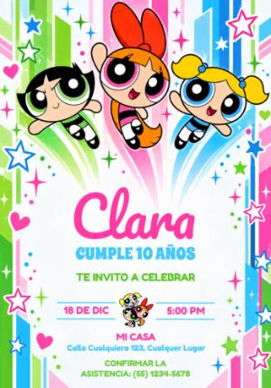 Invitación de Cumpleaños Las Chicas Superpoderosas para Editar