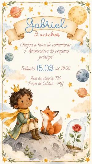 Convite de Aniversário O Pequeno Príncipe Editável