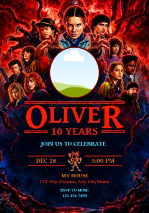 Stranger Things Birthday Photo Invitation - Editable Template