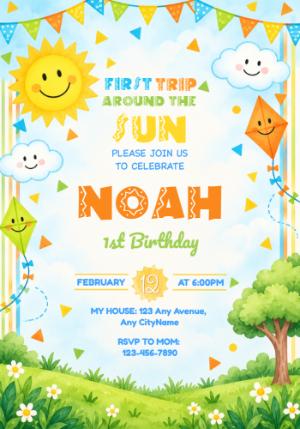 First Trip Around the Sun 1st Birthday Editable Invitation