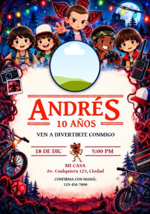 Invitación de Aniversário Stranger Things con Foto para Editar