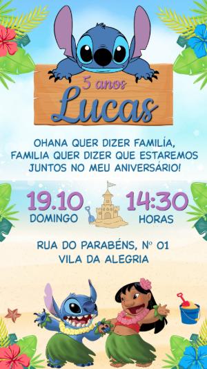 Convite de Aniversário Lilo e Stitch Tropical para Editar
