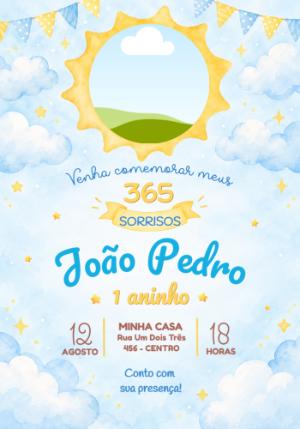 Convite 1 Aninho 365 Sorrisos e Volta ao Sol com Foto Editável
