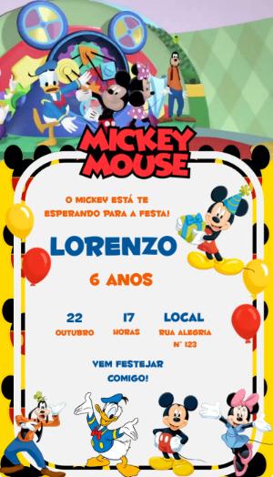 Convite Animado Aniversário Casa do Mickey para Editar