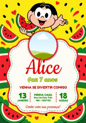Convite de Aniversário Magali Tema Melancia com Foto para Editar