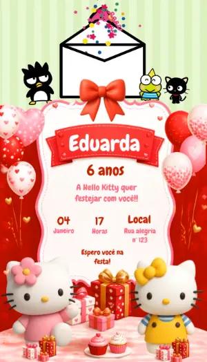 Convite Animado de Aniversário Hello Kitty para Editar