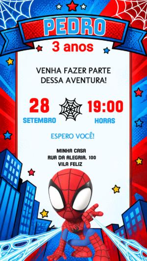 Convite de Aniversário Homem Aranha Infantil para Editar Online