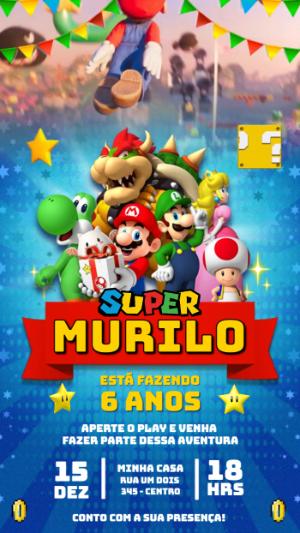 Convite Animado de Aniversário Super Mario para Editar