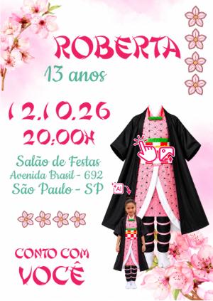 Convite Aniversário Nezuko Demon Slayer: Vire a Personagem com IA