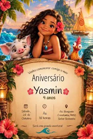 Convite de Aniversário Moana | Modelo Digital Editável