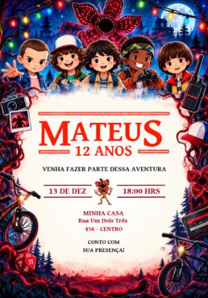 Convite de Aniversário Stranger Things Editável