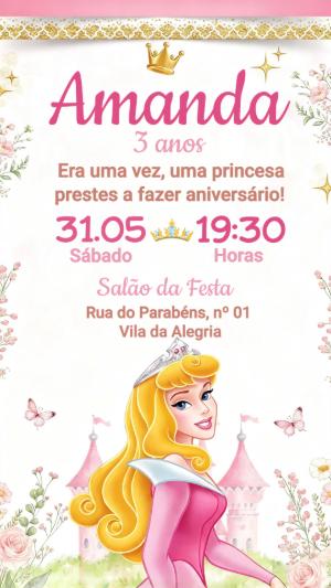 Convite de Aniversário Princesa Aurora: Modelo Editável
