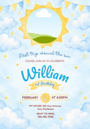 First Trip Around the Sun 1st Birthday Invitation | Editable Template