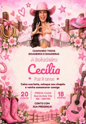 Convite de Aniversário Ana Castela Boiadeira para Editar Online