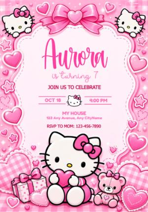 Hello Kitty Birthday Invitation | Editable Digital Template