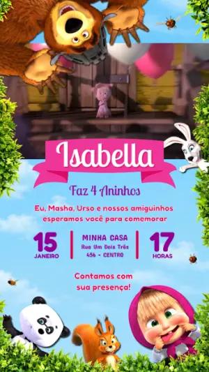 Convite Animado de Aniversário Masha e o Urso para Editar Online