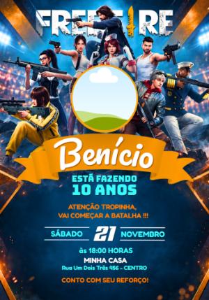Convite de Aniversário Free Fire com Foto para Editar