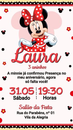 Convite de Aniversário Minnie Vermelha Editável e Digital