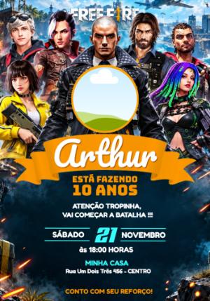 Convite de Aniversário Free Fire com Foto para Editar
