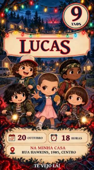 Convite de Aniversário Stranger Things para Editar Online
