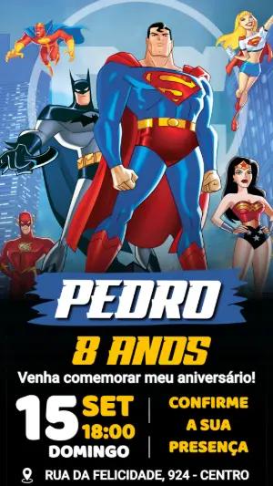 Convite de Aniversário Liga da Justiça Heróis Reunidos Editável