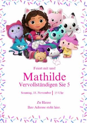 Editierbare Gabby's Dollhouse Geburtstagseinladung