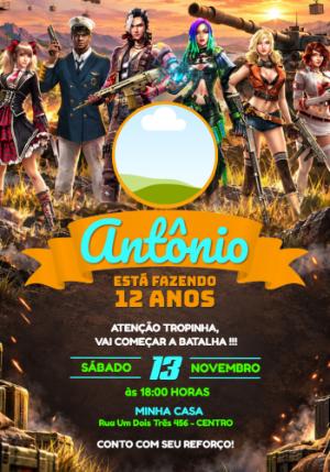 Convite de Aniversário Free Fire com Foto para Editar