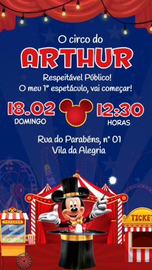 Convite de Aniversário Circo do Mickey Editável Online