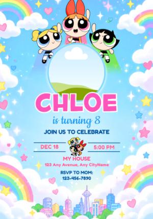 Powerpuff Girls Birthday Invitation with Photo | Editable Template
