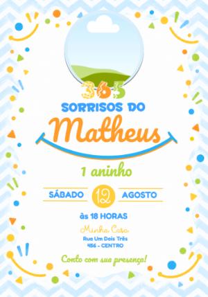 Convite Digital 1º Aninho 365 Sorrisos com Foto Editável