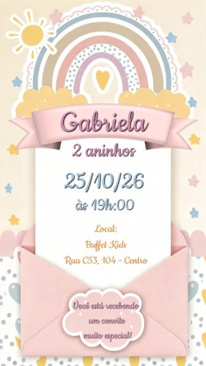 Convite de Aniversário Arco-Íris Boho Pastel Editável