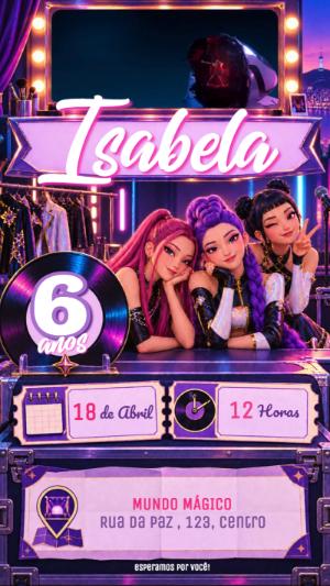 Convite Animado Aniversário Guerreiras do Kpop Huntrix Editável