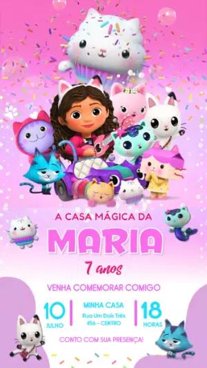 Vídeo Convite de Aniversário da Casa Mágica da Gabby Editável