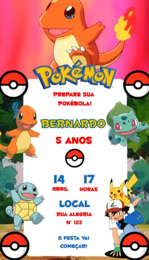 Convite Animado de Aniversário Pokémon para Editar Online