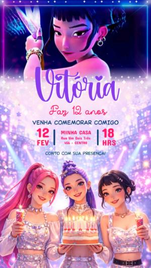 Convite Animado Guerreiras do K-pop para Editar
