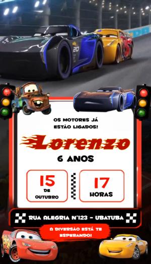 Convite Animado Carros: Vídeo de Aniversário para Editar