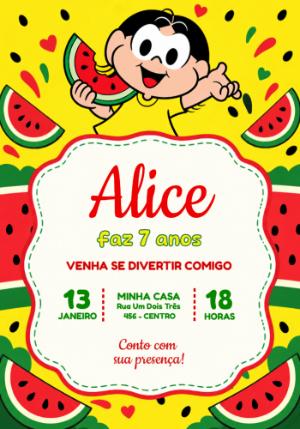 Convite de Aniversário Magali com Melancia Editável