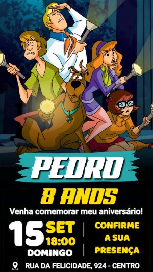 Convite de Aniversário Scooby Doo Turma com Lanternas Editável