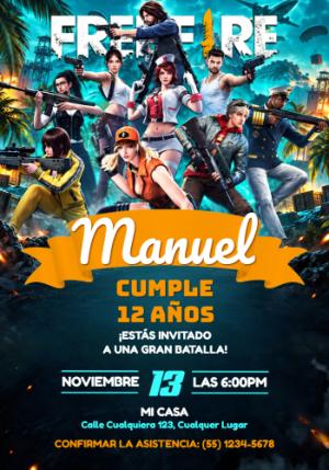 Invitación de Cumpleaños Free Fire | Plantilla Editable Digital