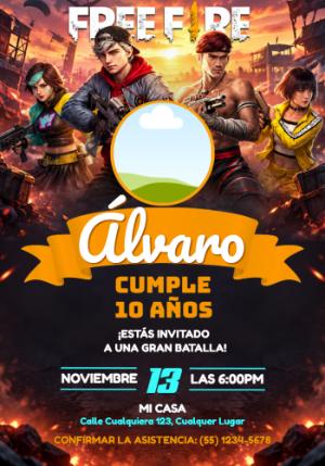 Invitación de Cumpleaños Free Fire Editable con Foto