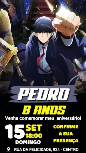 Convite de Aniversário Mashle: Modelo Digital para Editar