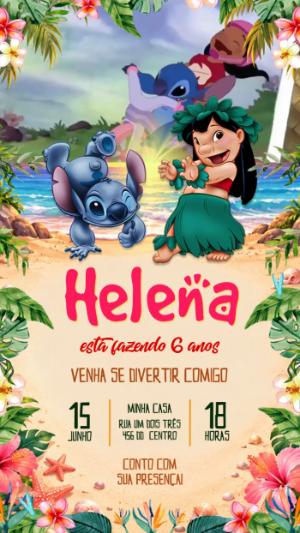 Convite Animado Aniversário Lilo e Stitch para Editar Online
