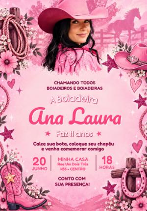 Convite de Aniversário Ana Castela Boiadeira para Editar