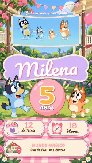 Convite Animado Bluey e Bingo de Aniversário para Editar